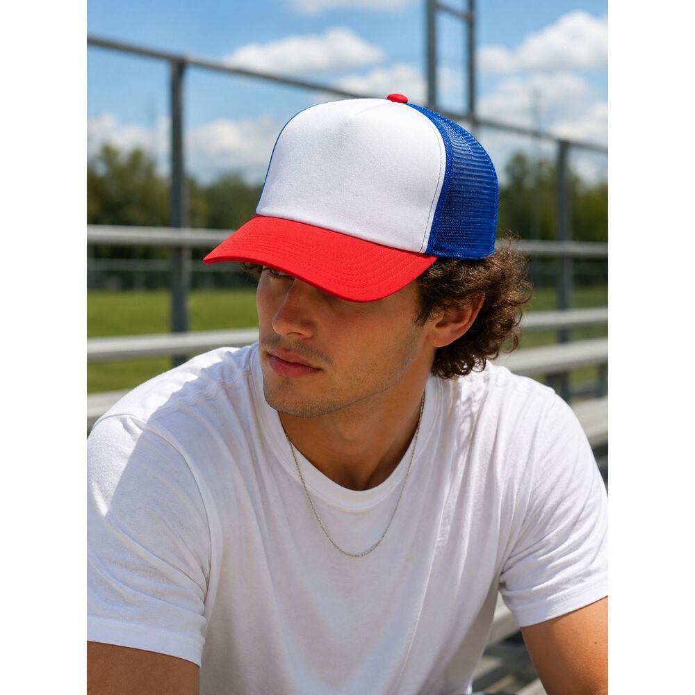 OTTO Blank Foam Trucker Hat Red White Blue Mesh Snapback Cap OSFM New